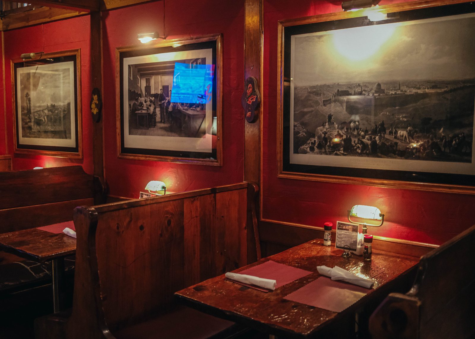 Wooden booths in a bar