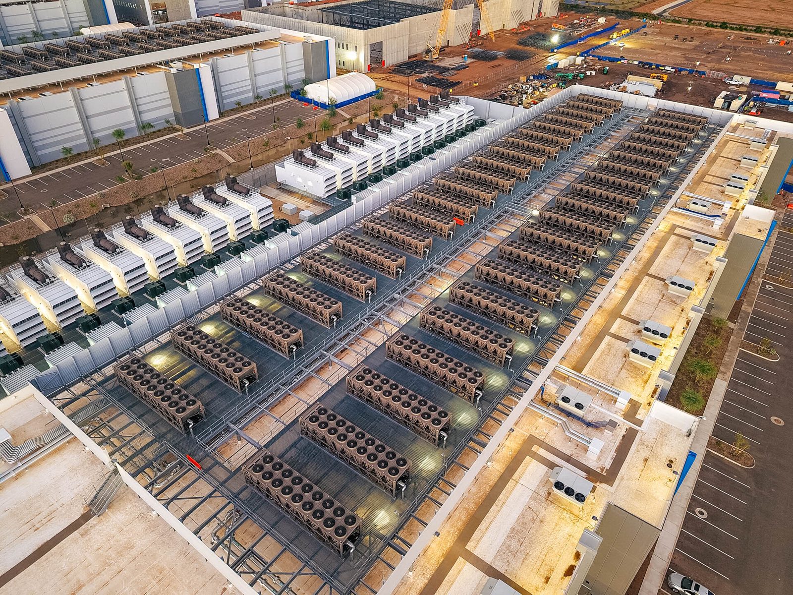Roof of data center showing backup generators